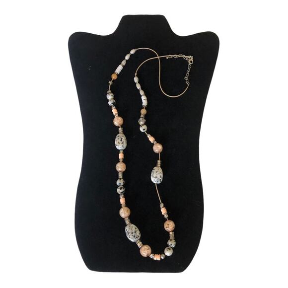 Linda For Chicos Neutral Speckled Multi Shape Beaded Single Strand Necklace - Picture 5 of 11